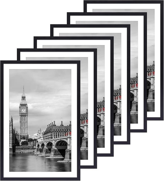 Fixwal 11x17 Picture Frame Set of 6 with Shatter Resistant Plastic Glass, Thin Border and Light Weight Photo Frames for Wall, Gift for Mother's Day, Father's Day, Graduation, Black