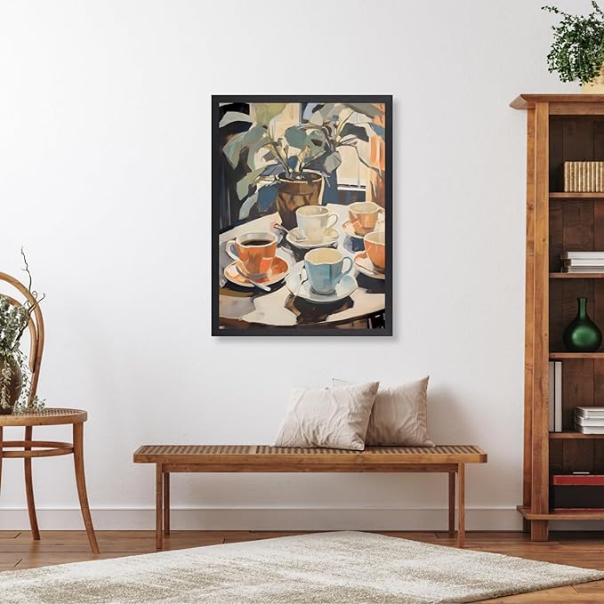 GELDSTEI Wood Framed Coffee Wall Art, Vintage Cafe Aesthetic Picture, Cafe Bar Canvas Painting, Retro Coffee Poster Print, Modern Rustic Wall Decor for Kitchen Dining Room Ready to Hang 16x24 Inch