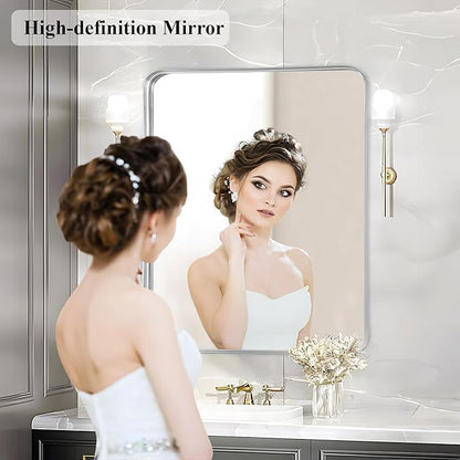 Fabuday Silver Bathroom Mirror - 30x36 Inch Over Sink Wall Mirrors for Bathroom, Rectangle Vanity Mirror for Bedroom, Living Room, Entryway, Horizontal or Vertical Hanging