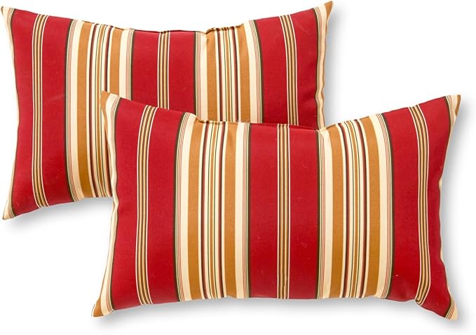 Set of 2 Outdoor Throw Pillows 19 x 12 Inch – Reversible Rectangle Patio Accent Pillows – Weather-Resistant Polyester Fabric – Eco-Friendly Recycled Polyfiber Fill – Roma Stripe