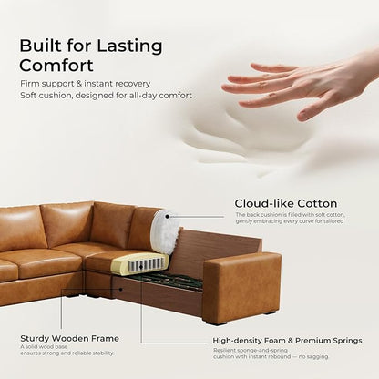 ELUCHANG 113" V-Shaped Modular Sectional Sofa Couch, Modern 7-Seat Premium Faux Leather Deep Seat Sofa with Corner, Removable Cover, Easy Assembly, Large Sofas & Couches for Living Room, Office, Brown