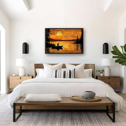 Fishing Large Wall Art for Living Room Farmhouse Give It to God and Go to Sleep Canvas Decor Rustic Fisherman Prints Painting Pictures Extra Large Farm Fish Sunset Framed Artwork for Bedroom 24"x36"