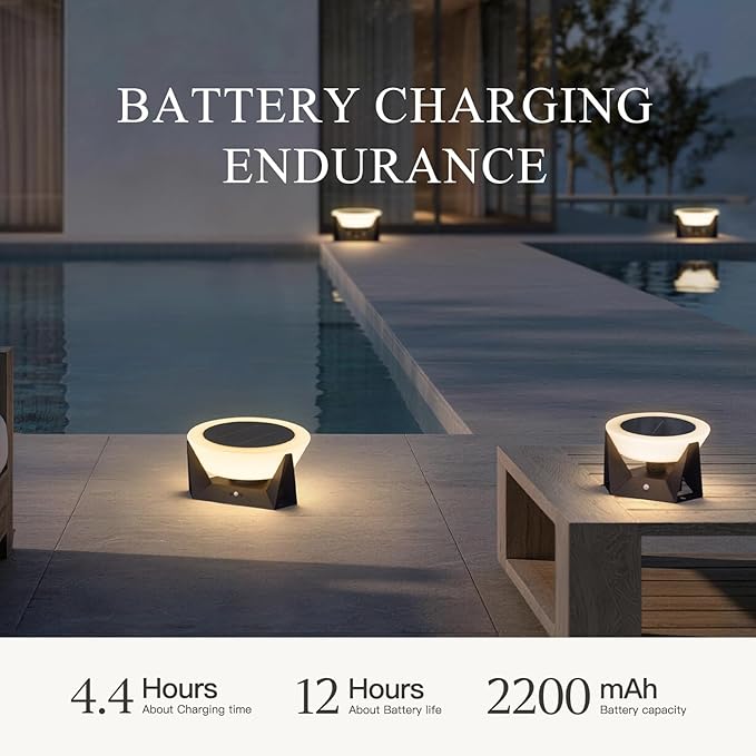 7.09" Solar Lanterns Outdoor Waterproof, 3000K Modern Unique Floor Lamp, Remote Control Outdoor Patio Floor Lamp, IP54 Waterproof Patio Lantern, Smart Solar Powered Porch Lantern for Patio Garden