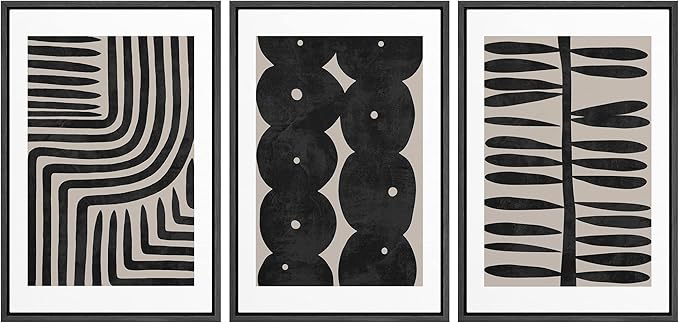 SIGNLEADER Framed Canvas Print Wall Art Set Geometric Black Paint Stroke Patterns Abstract Shapes Illustrations Modern Art Decorative Contemporary for Living Room, Bedroom, Office - 24"x36"x3 BLACK