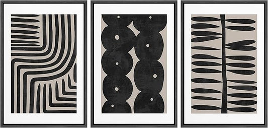 SIGNLEADER Framed Canvas Print Wall Art Set Geometric Black Paint Stroke Patterns Abstract Shapes Illustrations Modern Art Decorative Contemporary for Living Room, Bedroom, Office - 16"x24"x3 BLACK