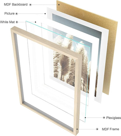 ArtbyHannah Gallery Wall Frame Set, 8 Pack Picture Frames Collage Wall Decor with Neutral Pampas Grass Art for Living Room, Assorted Size Including 11"x14", 8"x10", 5"x7"(Beige Frame)