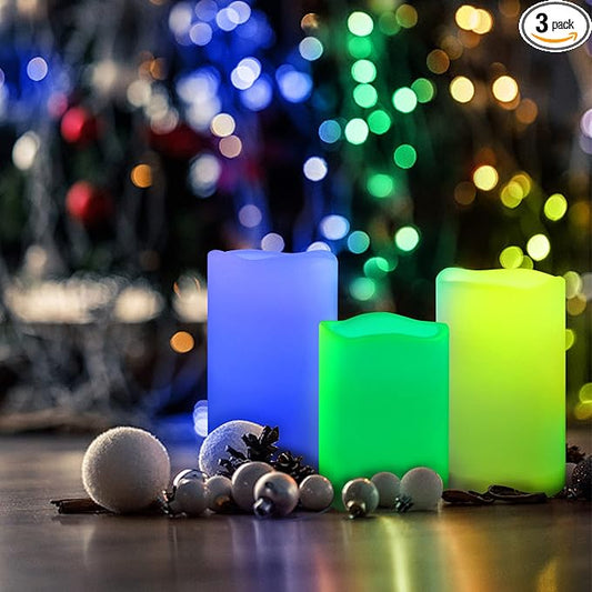 CANDLE CHOICE Waterproof Outdoor Color Changing Flameless Candles Remote Timer Realistic Flickering Battery Operated Fake Electric LED White Plastic Pillars for Wedding Christmas Decoration 3 Pack