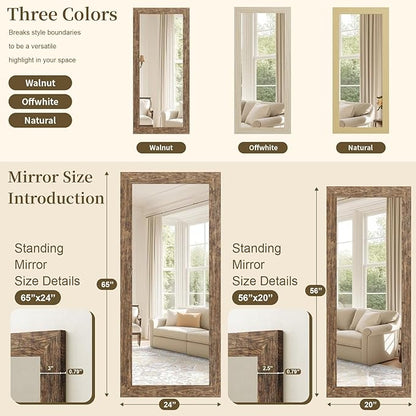 Syndra Modern Full Length Mirror Wood Frame, 65x24'' Large Floor Mirror with HD Tempered Glass & Wall Mount Option, Rectangular Standing Mirror for Bedroom, Living Room, Entryway, Farmhouse(Walnut)