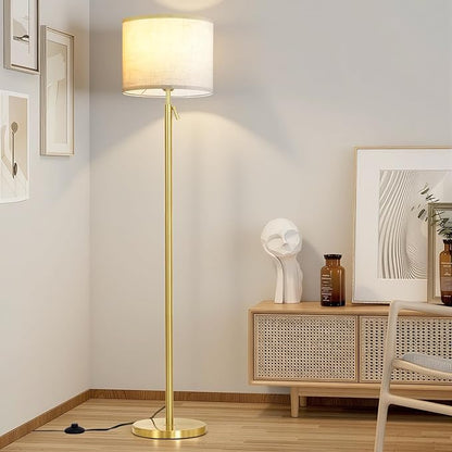 Modern Floor Lamp for Living Room and Bedroom- 55"-67" Height Adjustable Standing Lamps with Dimmable LED Bulb and Remote Control-Bright Tall Stand Light with Shade for Corner Lighting （Gold）