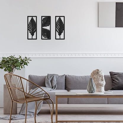 3 Pcs Palm Leaves Wooden Art Wall Decor 14.57 x 5.79 Inch Boho Wood Leaves Plant Wall Accent Vintage Tropical Plant Plaque for Home Bathroom Living Room Bedroom Office Decoration
