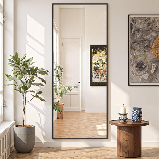 Mirror Full Length 64"x21" Full Body Floor Mirror with Stand, Shatterproof Glass, Aluminum Alloy Frame, Free Standing Wall Mounted or Leaning Rectangle Mirrors for Bedroom Living Room Entryway