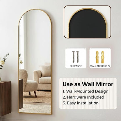 Antok Full Length Over-the-Door Hanging Mirror - Freestanding Wall Mount Leaning Body Mirror for Bedroom Living Room Entryway, 58" L x 20" W, Gold