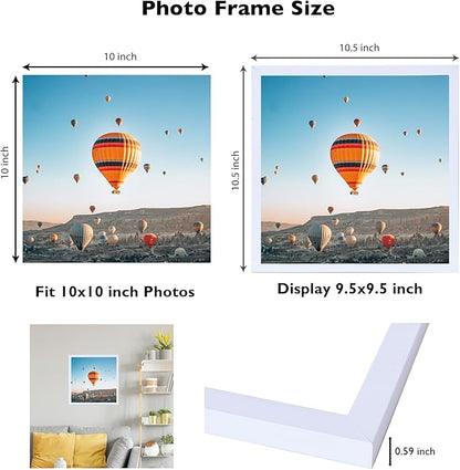 JCJMY 10x10 Picture Frame Set of 6 Black for Wall Hanging, Wall Mounting Horizontally or Vertically, 10 x 10 Square Wall Gallery Poster Photo Frame with Shatter Resistant Plexiglass,6 Pack, White