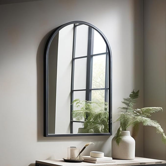 Wall Mounted Mirror, 30“x20 Black Bathroom Mirror, Arched Window Mirrors for Wall, Arched Top Mirror with Metal Frame, Vanity Mirror for Living Room or Bedroom