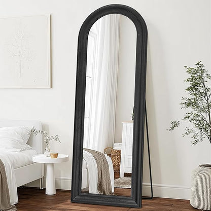 Solid Wood Full Length Mirror - 65"x22" Arched Floor Mirror, Free Standing & Wall Mounted - Elegant Design for Bedroom, Dressing Room, Hallway, Black