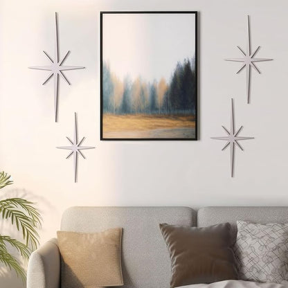 Blulu 4 Pcs Cast Iron Starburst Shaped Wall Decor Metal Mid Century Modern Decor Retro Atomic Stars Wall Art Elegance Accents Vintage Celestial Whimsigoth Hangings for Home Office Room(Silver)