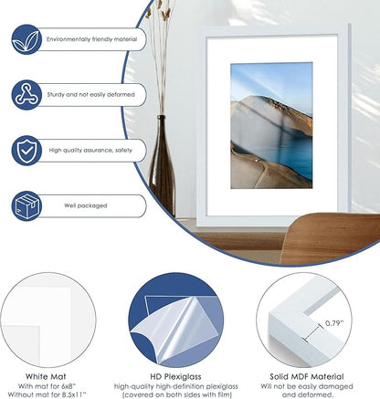 PEALSN 8x10 Picture Frame Set of 6, Display Pictures 5x7 with Mat or 8x10 without Mat for Wall Mounting or Table Top Display, Photo Frames Collage for Wall Decor, Blue