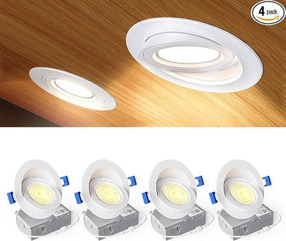 Ensenior 4 Pack 4 inch Gimbal Led Recessed Light, 5CCT 2700K-5000K, 360°+90° Adjustable, Dimmable, Aluminum, CRI90+, 900LM 9W 120V, Eyeball Recessed Lighting, Directional Can Light, ETL&FCC