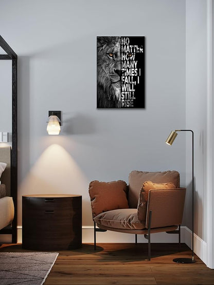 SKASNFAI Lion Canvas Wall Art Black and White Animal Inspirational Motivational Quotes Prints Posters Office Decor Framed Ready to Hang (24x36 inch)