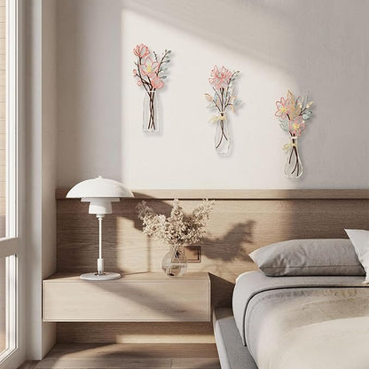 3 Pcs Metal Flowers Wall Arts Rustic Farmhouse Decor Bathroom Wall Decor Metal Wall Decor for Living-room Dining-Room Kitchen Minimalist Decor Housewarming Gifts (Multicolored)