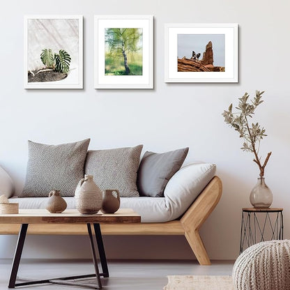 Golden State Art, 11x14 Picture Frame Set of 3 - Matted to 8x10 Photo - Engineered Wood Gallery Frame Set - Wall Mounting (White,3 Pack)
