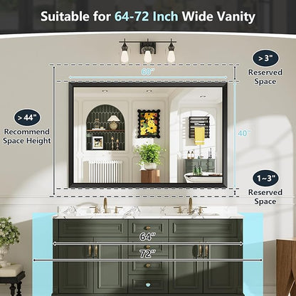 60x40 Inch Black Bathroom Mirror for Wall, Beveled Framed Rectangle Bathroom Vanity Mirrors for Over Sink, Bedroom, Living Room, Entryway, Anti-Rust, HD Tempered Glass, Horizontally/Vertically