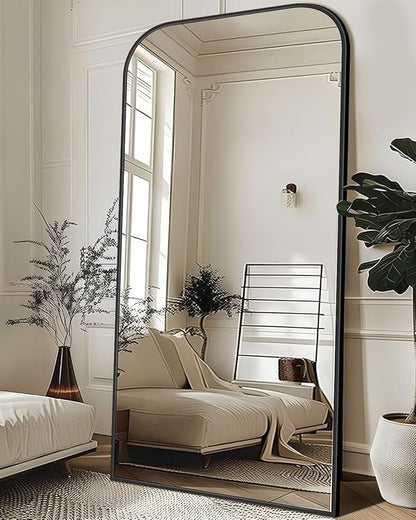 Antok Full Length Mirror, 78"x38" Floor Mirror Freestanding, Arched Floor Standing Large Full Body Mirror with Stand for Bedroom, Hanging Mounted for Living Room, Black