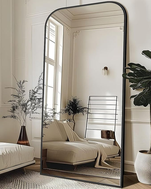 Antok Full Length Mirror, 78"x38" Floor Mirror Freestanding, Arched Floor Standing Large Full Body Mirror with Stand for Bedroom, Hanging Mounted for Living Room, Black