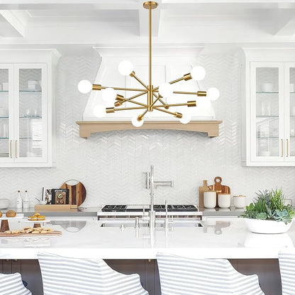 10.9"-52.3" Height Adjustable Modern Chandelier Ceiling Light Fixture, 12-Light Sputnik Chandeliers Brushed Gold Mid Century Chandelier Over Table, Chandeliers for Dining Room (Bulbs Not Included)