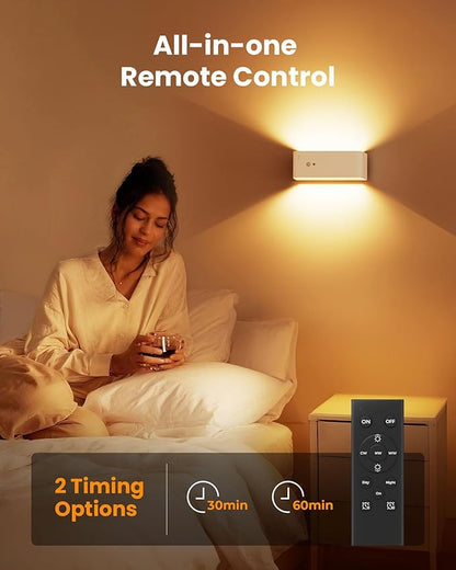 Motion Sensor Wall Sconce Indoor, 3 Colors Cordless Wall Lamp LED Wall Sconces Rechargeable Lamp, Remote Control, 8000mAh Battery Operated Wall Lights Brightness Adjustable for Bedroom White 1P