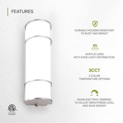ASD LED 18" Vanity Flush Mount Light Fixture, Linear Bathroom Lighting Bar | 3CCT, Dimmable, ETL Listed | 20W 2300LM 3000-5000K 100-277V | Long Tube Bath Wall Sconce Over Mirror | Nickel, 4 Pack