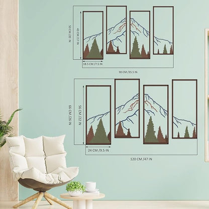 4 Pcs Metal Mountain and Forest Wall Decor Colorful Landscape Mountain Wall Art Pine Tree Forest Wall Decoration Rustic Nature Wall Decor for Living Room Home Office Bathroom Indoor (Middle)