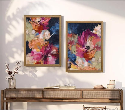 Colorful Abstract Wall Art Decor Modern Flower Canvas Wall Art Abstract Flower Pictures Painting Modern Colorful Artwork Posters Abstract Prints for Living Room Bedroom 16x24 Inch Framed Set of 2