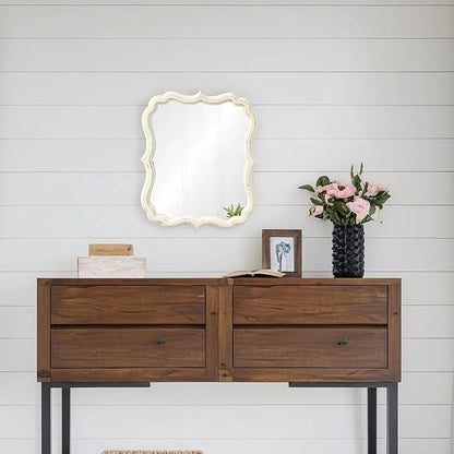 Rustic White Small Scalloped Wall Mirror 12" x 15", Mirror Wall Decor, Decorative Wall Mounted Mirrors, Bathroom Mirrors for Vanity, Distressed Finish Vintage Wall Mirror for Living Room