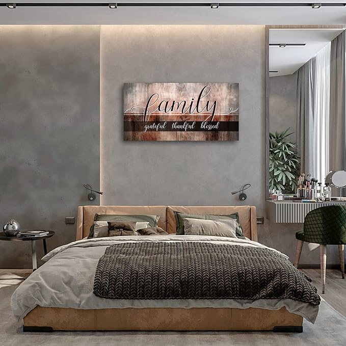 Canvas Wall Art for Living Room-Family Grateful Thankful Blessed-Christian Wall Decor-Family Signs Canvas Prints-Blessed Wall Decor-Artwork Framed Painting Home Decoration Ready to Hang 20"x40"