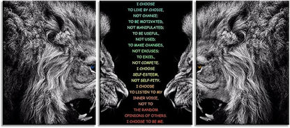 Inspirational 3 Pieces Lion Poster for Office Motivational Wall Art I Choose Canvas Prints Artwork for Living Room Modern Home Decor Painting Pictures Stretched and Framed Ready to Hang [36''Wx 16''H]