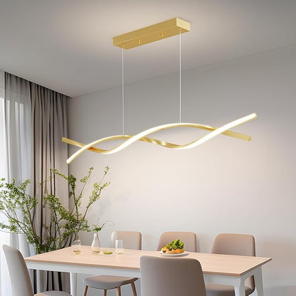 Modern LED Ceiling Pendant Light, 39IN Gold Modern Chandelier with Remote Control 3000k-6500K Adjustable Color Temperature, Aluminum Island Lighting Lamp for Dining Room, Living Room, Island