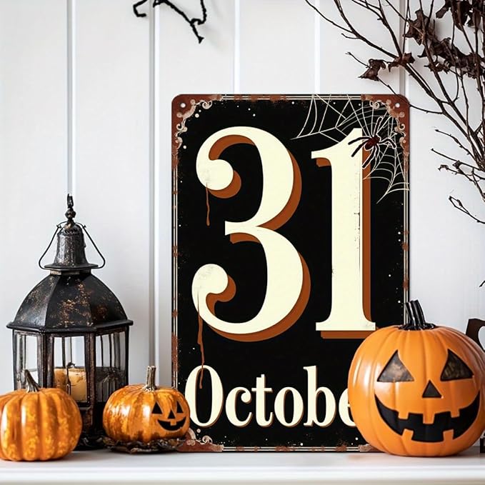 Halloween Metal Tin Sign October 31st Vintage Wall Decor for Halloween Parties Farmhouse Entryways Rustic Living Rooms Autumn Home Decor Metal Poster 8x12 Inch