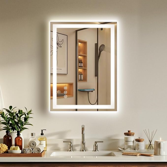 24X32 LED Bathroom Mirror with Lights, Anti-Fog, Backlit + Front Lit (CRI>90), Lighted Bathroom Vanity Mirror for Wall, Memory Function, Dimmable, Tempered Glass, Shatter-Proof