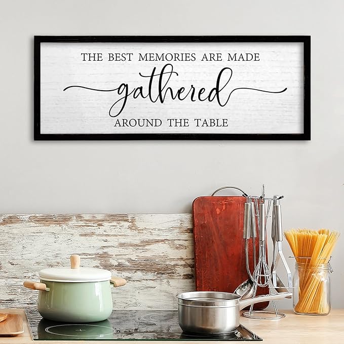 TQianJiang Dining Room Wall Decor The Best Memories Are Made Gathered Around The Table Sign 24"×10" for Farmhouse Vintage Dinner Kitchen Plaque Large Rustic Horizontal Wall Hanging Art (Black)