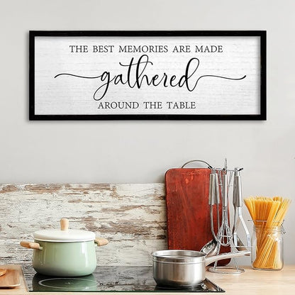TQianJiang Dining Room Wall Decor The Best Memories Are Made Gathered Around The Table Sign 24"×10" for Farmhouse Vintage Dinner Kitchen Plaque Large Rustic Horizontal Wall Hanging Art (Black)