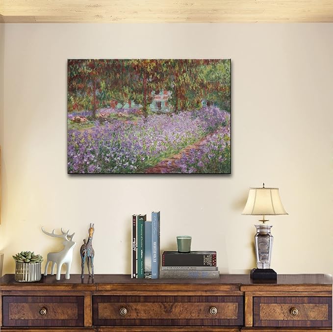 Irises in Monet's Garden, 1900 by Claude Monet - Large Canvas Art Bathroom Wall Decor Painting Print Framed for Living Room Bedroom Home Kitchen Decorations 24" x 36"