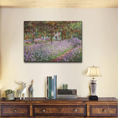 Irises in Monet's Garden, 1900 by Claude Monet - Large Canvas Art Bathroom Wall Decor Painting Print Framed for Living Room Bedroom Home Kitchen Decorations 24" x 36"