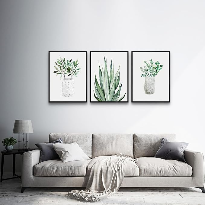 AHUASJART Black Framed Wall Decoration Living Room Wall Art Painting For Dining Room Large Wall Decor For Bedroom Kitchen Decor Art Green Leaf Pictures Artwork For Home Walls 3 Piece Art Prints
