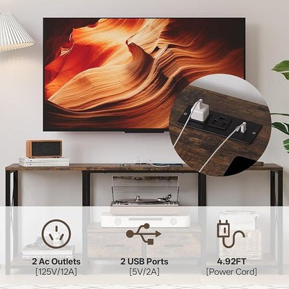 LED TV Stand with 2 Fabric Drawer - 55" Industrial TV Console Table with Open Storage Shelves for Living Room,Bedroom, Entertainment Center TV Stands for 55-65" TV - Black Steel Frame