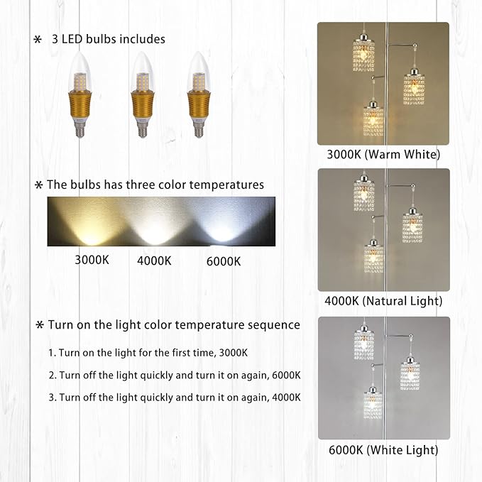 beaysyty Art Decor Crystal Floor Lamp 3-Light Contemporary Crystal Lampshade for Living Room,Bedroom,Office,Bulb Included,Chrome Finish