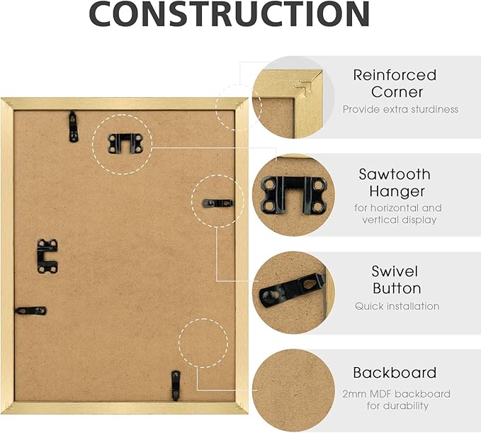 Golden State Art, 9x12 Picture Frame Set of 3 - Matted to 6x8 Photo - Engineered Wood Gallery Frame Set - Wall Mounting (Gold, 3 Pack)