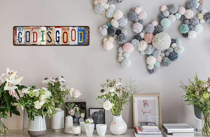 God is Good Vintage Metal Tin Sign - Rustic Inspirational Wall Art for Home, Prayer Room, Farmhouse, Office Décor - 4x16 Inch