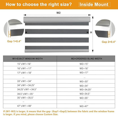 Persilux Custom Size Cordless Zebra Blinds for Windows Free-Stop Roller Windows Shades Dual Layer Light Control for Day and Night, Light Filtering Sheer Shades for Home and Bedroom Grey