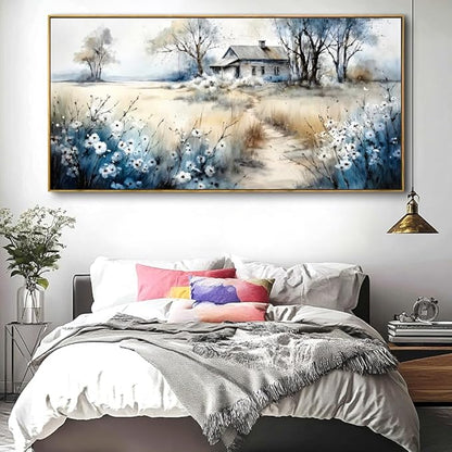 Watercolor Landscape Art Wall Art - Framed Modern Canvas Painting for Living Room, Bedroom Home Office Decor, 40x20 Inch Ready to Hang